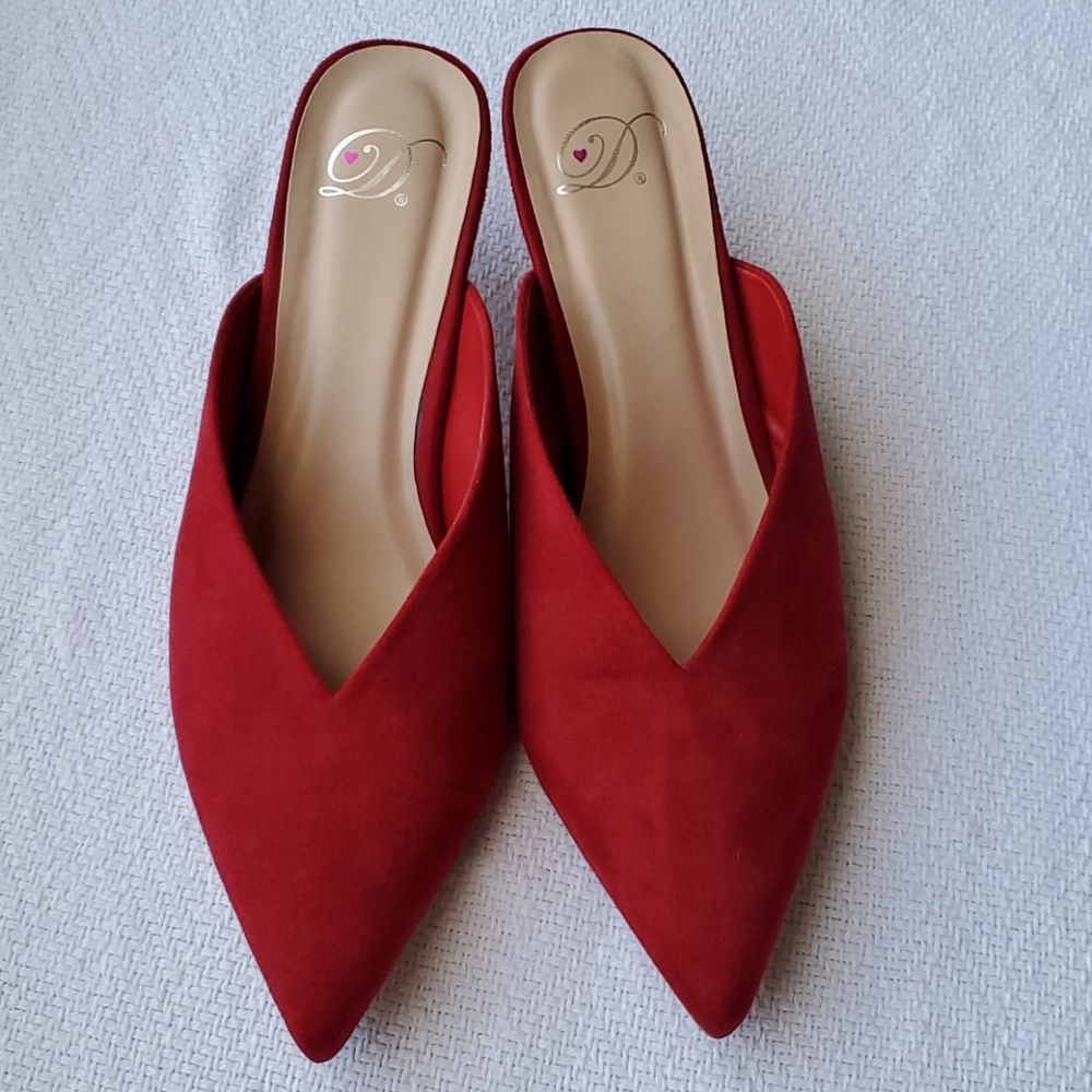 Red Faux Suede Pointy Toe Mules Size 9M